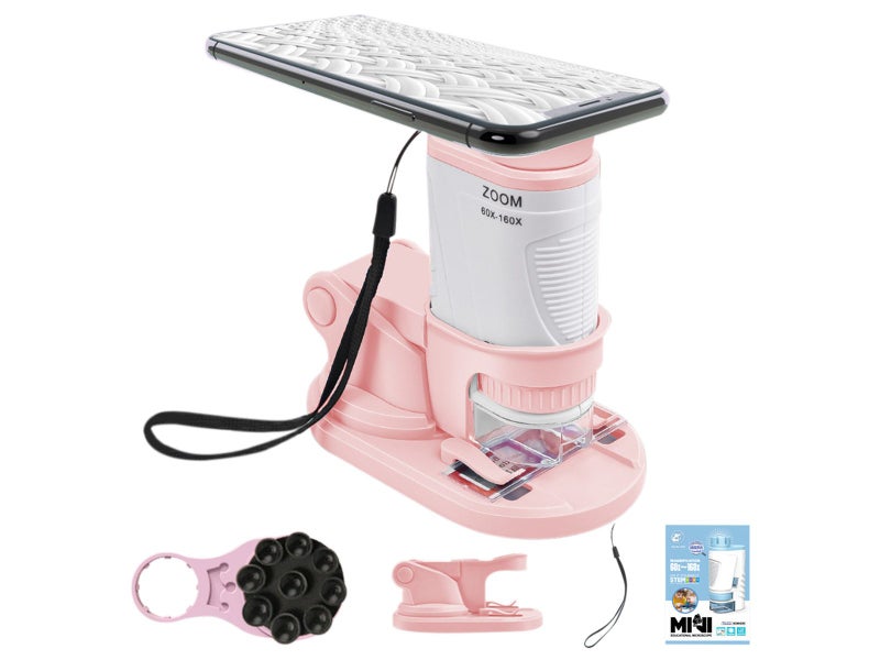 Pocket Microscope Set Science Experiment Toy 60X-160X Handheld Microscope Pink Carousel 1