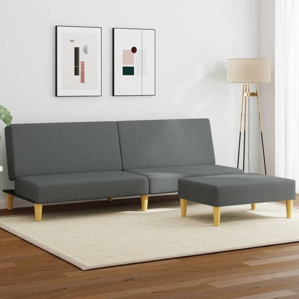 2-Seater Sofa Bed With Pillows And Footstool Dark Grey Velvet Txolxol Carousel 1