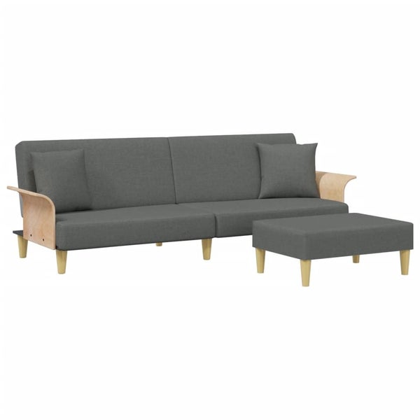 2-Seater Sofa Bed With Pillows And Footstool Dark Grey Velvet Txolxol Carousel 2