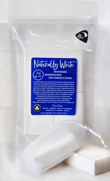 NATURALLY WHITE- Bulk pack of 4 bars for Horses & Dogs with FREE soap bag Carousel 1