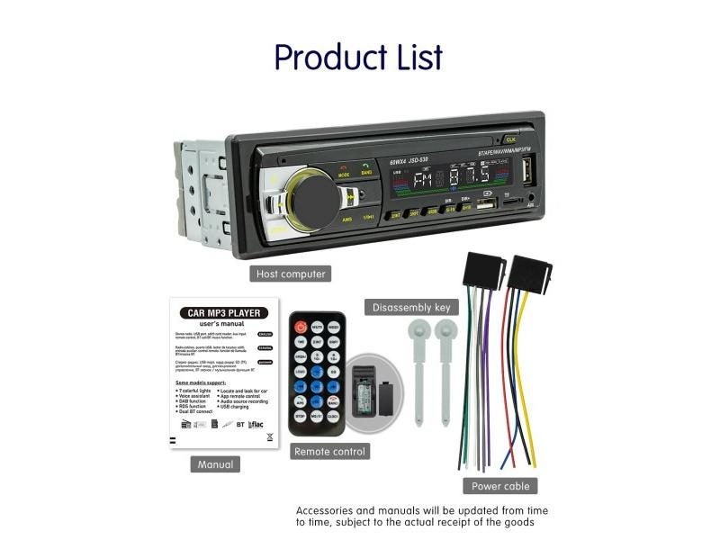 Car Radio Stereo Player Digital Bluetooth MP3 Player JSD-530 520 60Wx4 FM Audio Carousel 1