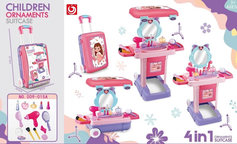 4-in-1 Kids Pretend Makeup Vanity Set – Suitcase Play Set (3+) Carousel 1