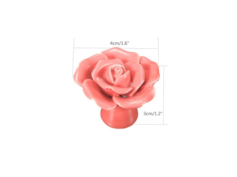6 Knobs - Vintage Ceramic Rose Flower Door Knob Drawer Cupboard Pink Carousel 2