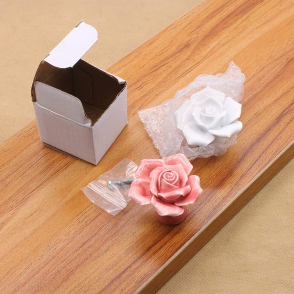 6 Knobs - Vintage Ceramic Rose Flower Door Knob Drawer Cupboard Pink Carousel 7