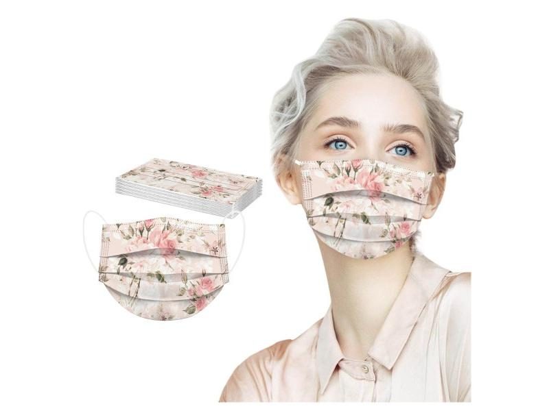10-50pcs Adult Floral Printed Disposable Face Masks 3 Layer Meltblown Carousel 1