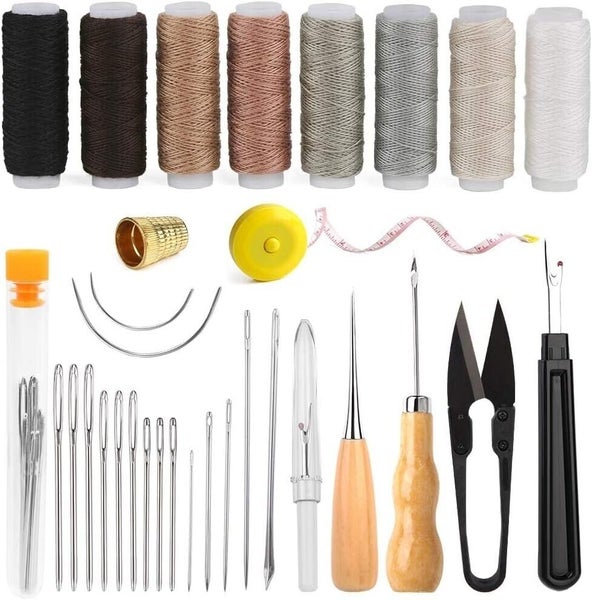 1 set Upholstery Kit Set Awl Leather Hand Stitcher Repair Set Heavy Duty Thre... Carousel 1