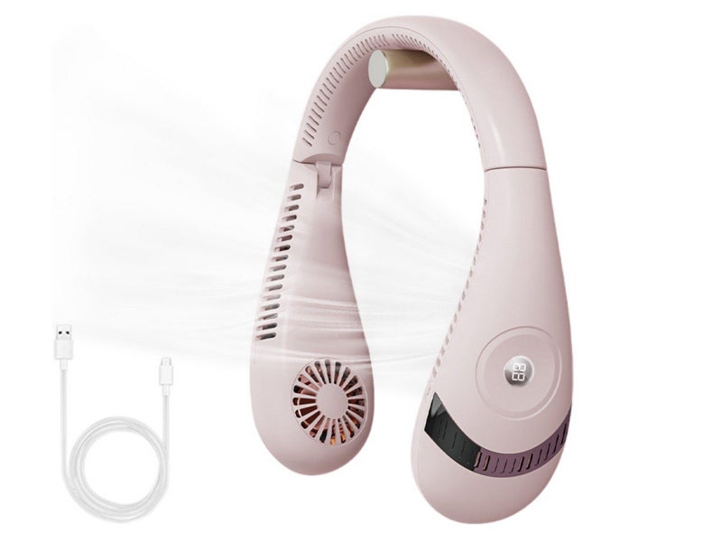 Portable Neck Fan Mini Bladeless Foldable Neck Fan 360 Degree Cooling Fan Pink Carousel 1