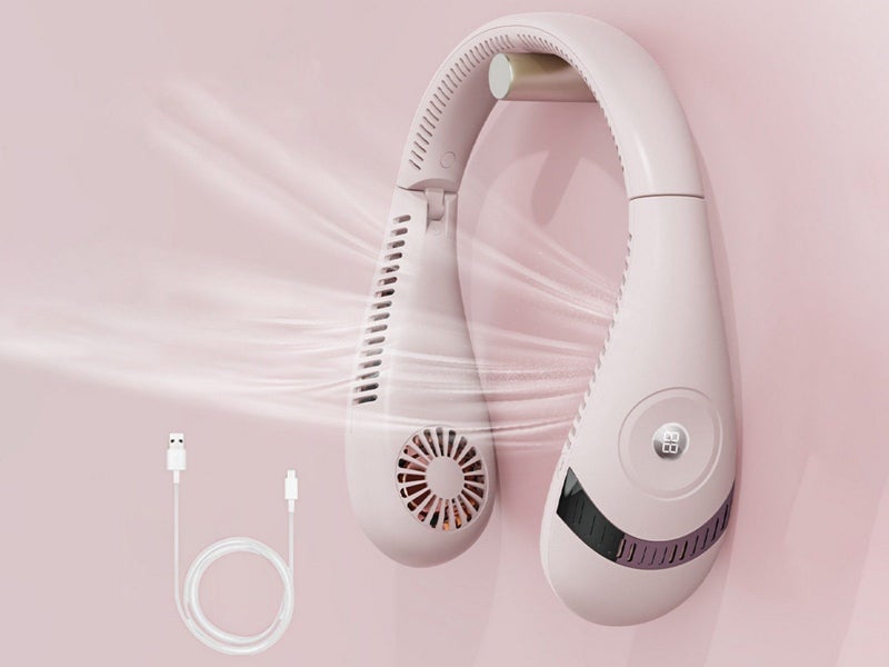 Portable Neck Fan Mini Bladeless Foldable Neck Fan 360 Degree Cooling Fan Pink Carousel 2