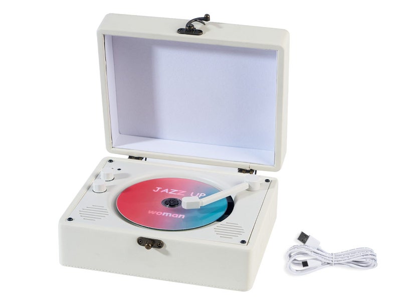 Retro Suitcase CD Player Bluetooth Vintage Desktop CD Player with Speaker Beige Carousel 1