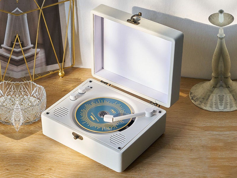 Retro Suitcase CD Player Bluetooth Vintage Desktop CD Player with Speaker Beige Carousel 2