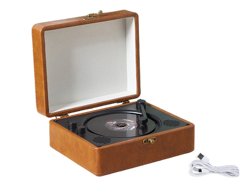 Retro Suitcase CD Player Bluetooth Vintage Desktop CD Player with Speaker Brown Carousel 1