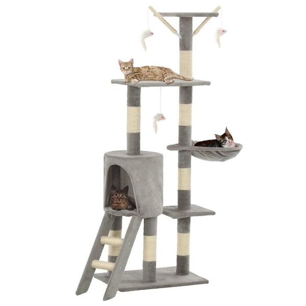 vidaXL Cat Tree with Sisal Scratching Posts 138 cm Grey Carousel 1