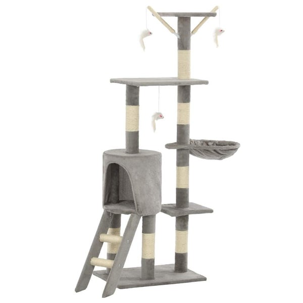 vidaXL Cat Tree with Sisal Scratching Posts 138 cm Grey Carousel 2