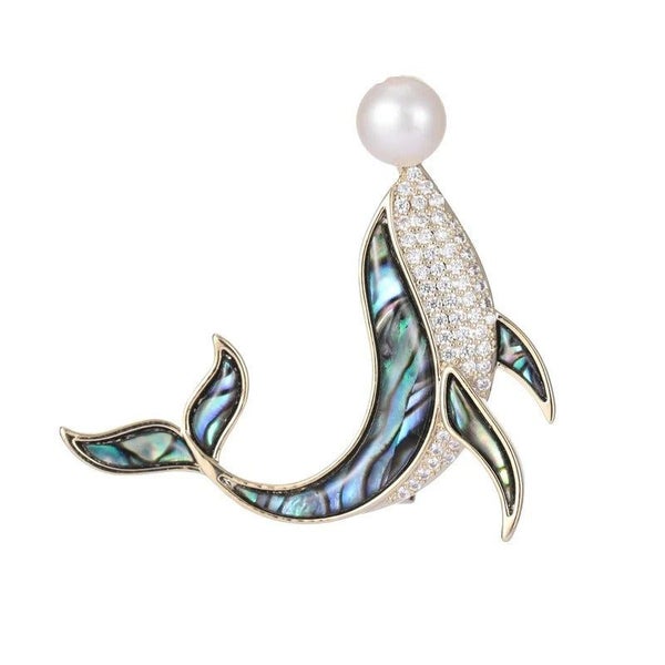 Tropicana Kohola Whale Brooch - Paua, Abalone, Shell, Crystal, Pearl, Whales,... Carousel 1