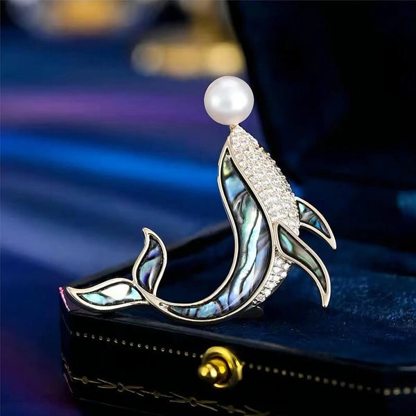 Tropicana Kohola Whale Brooch - Paua, Abalone, Shell, Crystal, Pearl, Whales,... Carousel 2