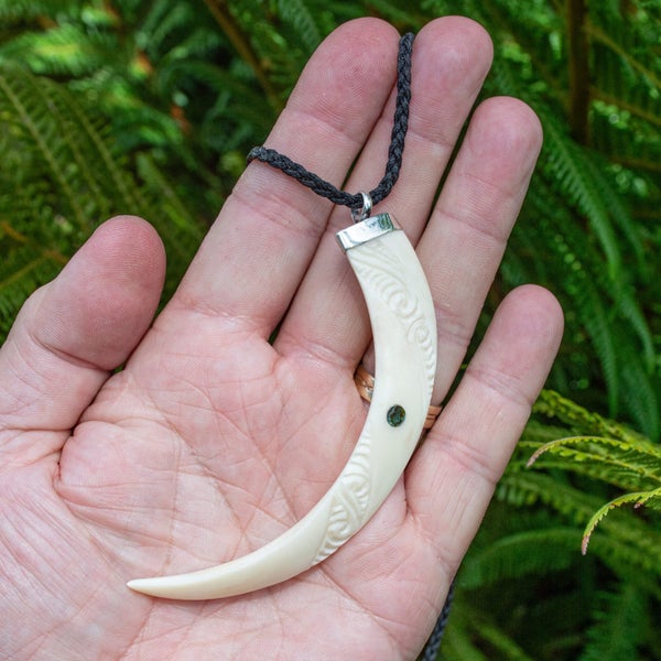 Large Carved Boars Tusk Pendant Set in Sterling Silver Carousel 1