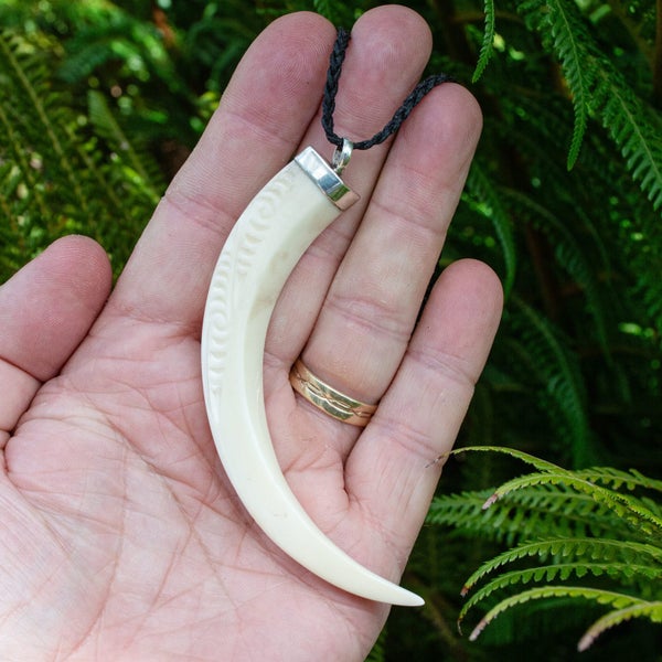 Large Carved Boars Tusk Pendant Set in Sterling Silver Carousel 2