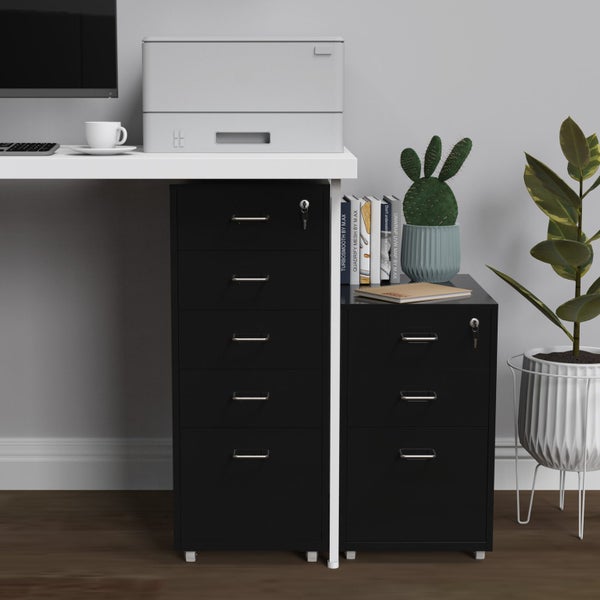 Gorilla Office - Mobile Metal 5 Drawer Cabinet - Graphite Black Carousel 1