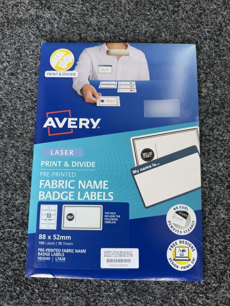 Avery "Hello! My Name Is" Fabric Print & Divide 88x52mm 150 Labels L7428 Carousel 2