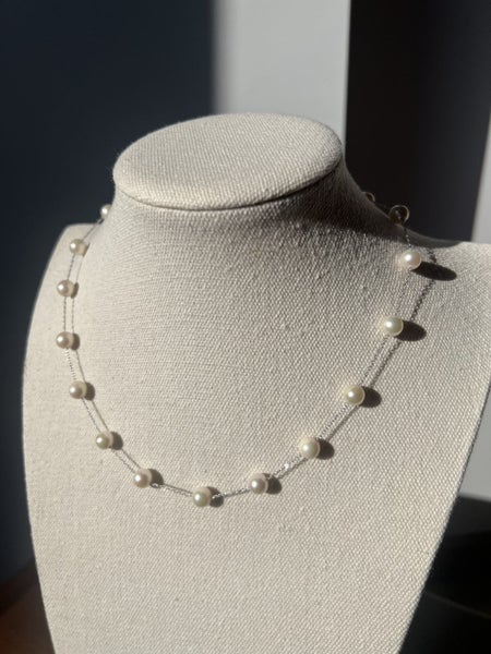 Akoya pearl station Necklace set with match Bracelet Carousel 1
