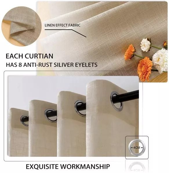 BILEEHOME Modern Short Linen Sheer Curtains For For Living Room Bedroom Voile Carousel 1