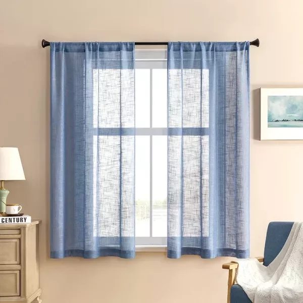 Modern Short Linen Sheer Curtains For Living Bedroom Bedroom Voile Panels Carousel 1