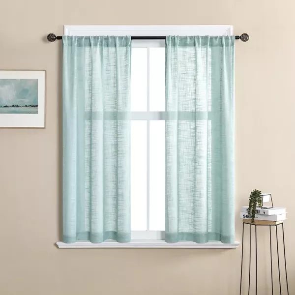 Modern Short Linen Sheer Curtains For Living Bedroom Bedroom Voile Panels Carousel 1
