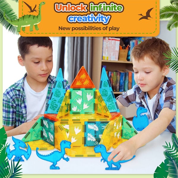 Bopeep Magnetic Tiles Blocks Dinosaur Toys Building Play for Kids STEM 100PCS Carousel 2