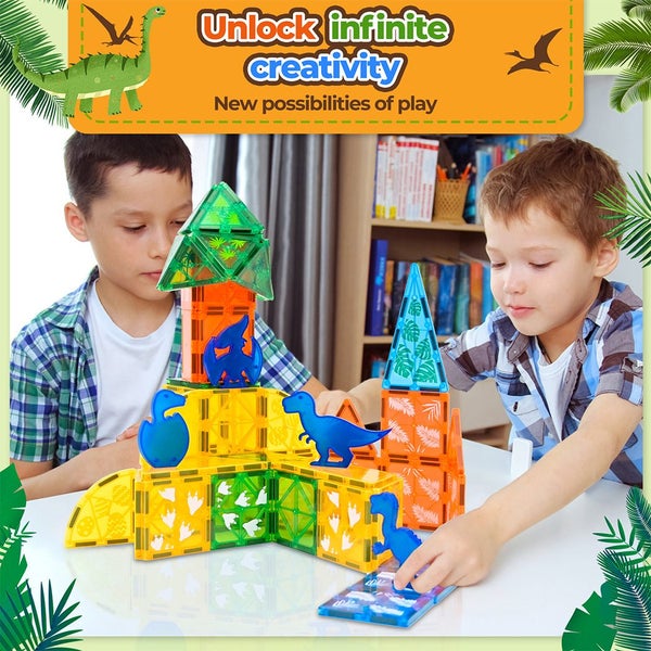 Bopeep Magnetic Tiles Blocks Dinosaur Toys Building Play for Kids STEM 60PCS Carousel 2