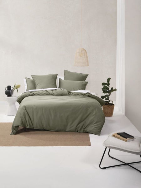 Linen House Nara Quilt Cover Set (Moss) - Super King Carousel 1