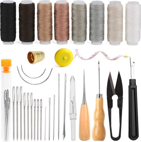 Sewing Kit Set Awl Leather Hand Stitcher Repair Set Heavy Duty Thread Needles Carousel 1