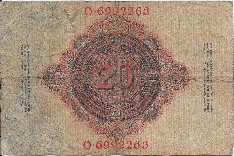 GERMANY 1914 BANKNOTE 20 Mark Fine Carousel 2