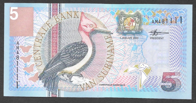 SURINAM attractive 2000 5 Gulden banknote UNC Carousel 1
