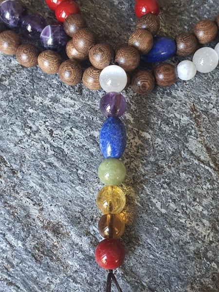CHAKRA CRYSTALS & SANDALWOOD MALA BEADS PURITY TRUTH WISDOM HEALING (NZ MADE) Carousel 5
