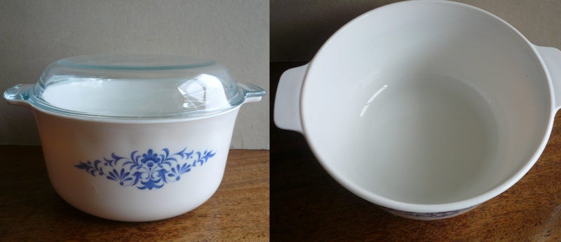 Vintage Mid-century Milk Glass Casserole Dish by Sovirel France Carousel 1