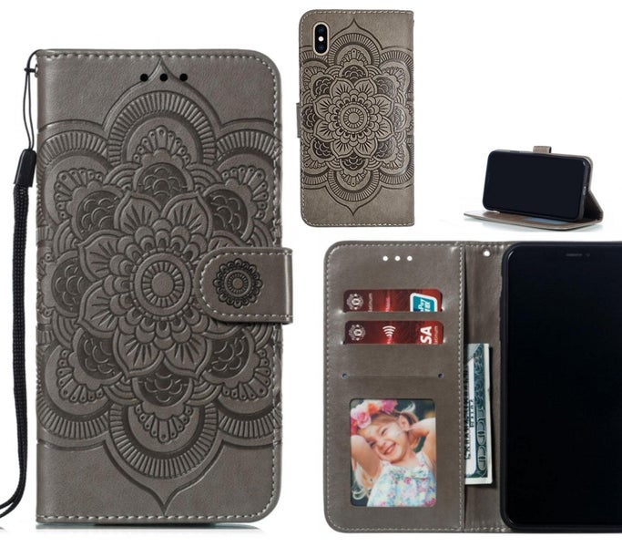 iPhone XS Max case leather wallet case embossed pattern Carousel 1