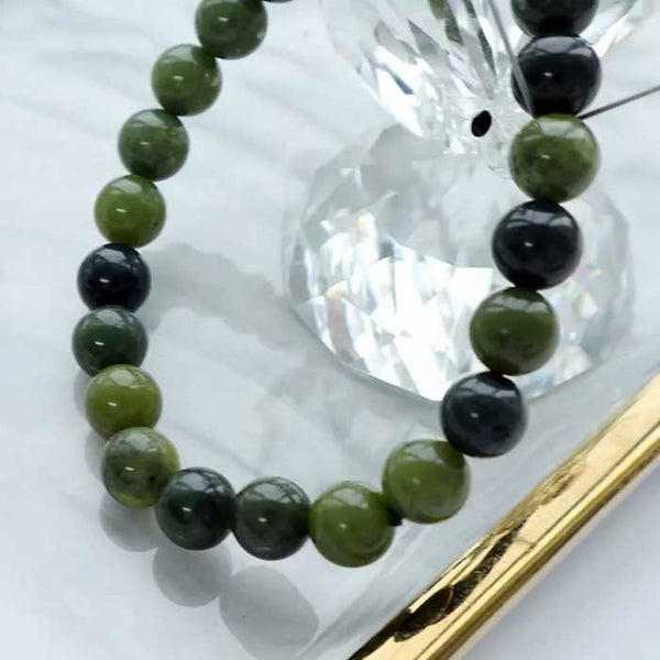 Stretch Bracelet with 8mm round gemstones "Mala" (Green Jadei) Carousel 6