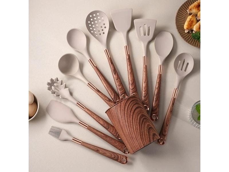 Cooking Silicone Kitchen Tool Set With Light Wood Handle 12-Piece Set Non-stick Carousel 1