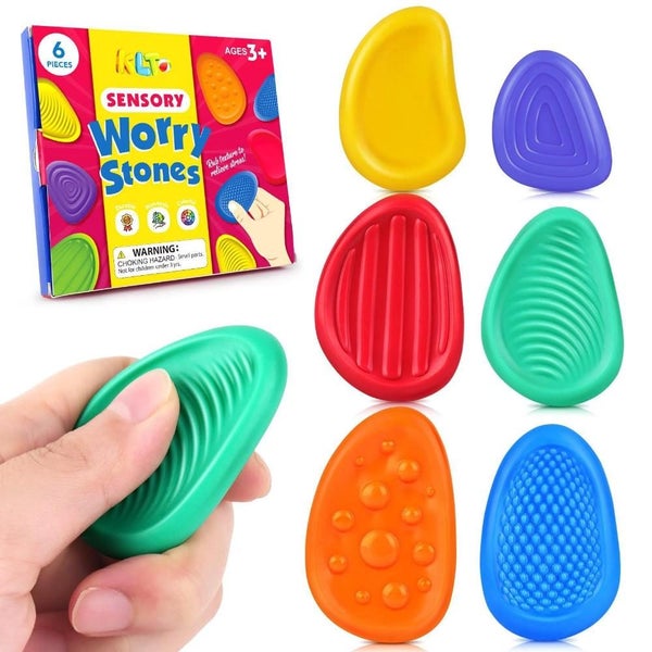 Sensory Worry Stones For Kids | 6 Piece Fidget Stress Relief Set Ages 3+(2 12Pc Carousel 1