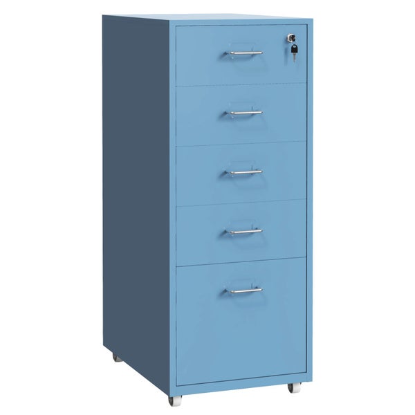 Gorilla Office - Mobile Metal 5 Drawer Cabinet - Pastel Blue Carousel 1