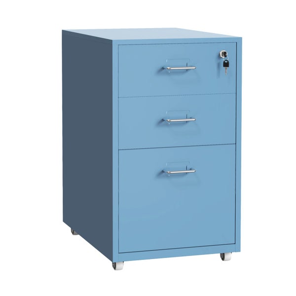 Gorilla Office - Mobile Metal 3 Drawer Cabinet - Pastel Blue Carousel 1