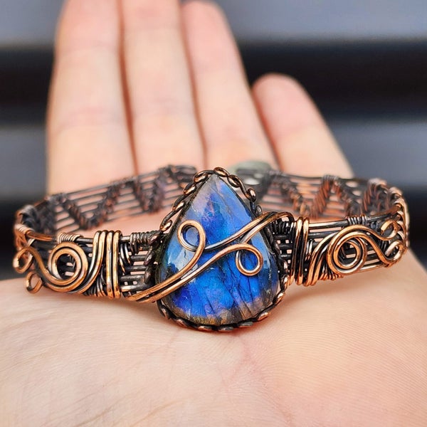 Handmade Copper & Natural Labradorite Wrap Cuff Bracelet Carousel 1