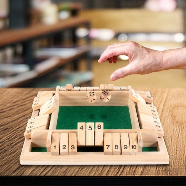 4-Way Shut The Box Dice Game - Wooden Board for 2-4 Players Carousel 1
