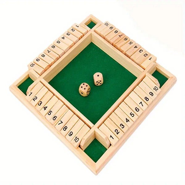 4-Way Shut The Box Dice Game - Wooden Board for 2-4 Players Carousel 2