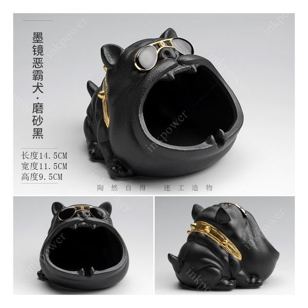 Multifunction Ceramic decorative Fancy Ashtray of Black bulldog Carousel 8
