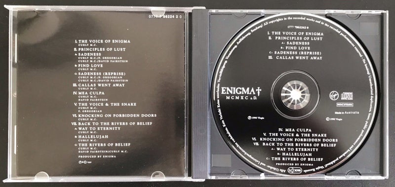 Enigma, MCMXC a.D. Compact Disc. 1990 Debut Album by Enigma on CD. Near Mint. Carousel 3