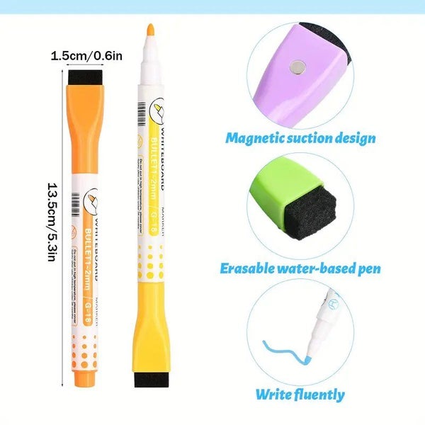 8 color Magnetic Dry Wipe Whiteboard Marker Set w/h Sponge Eraser Tip NEW Carousel 12