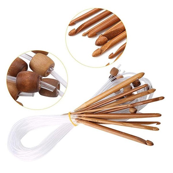 NEW 12pcs Hooks Weave Crochet Needles Bamboo Knitting 1.2M Rug Bead Carpet Carousel 2