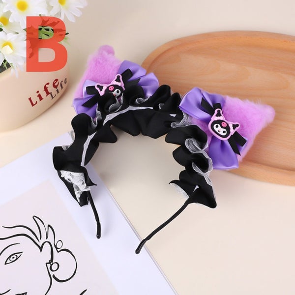 Kawaii Sanrioed Kuromi Plush Hair Accessories Hairband Headband Cosplay Carousel 1