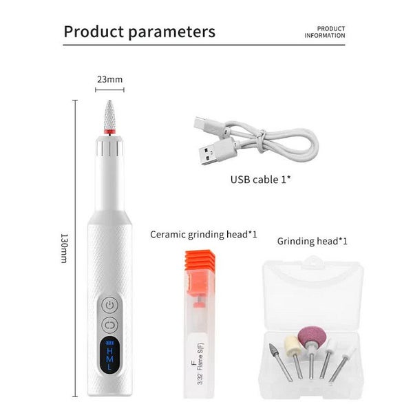 Elosung White Electric Nail Drill Machine M3 Speed Usb C Rechargeable Manicure & Carousel 2